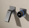 Digital display concealed basin faucet folding into wall hot melt minimalist copper inlay